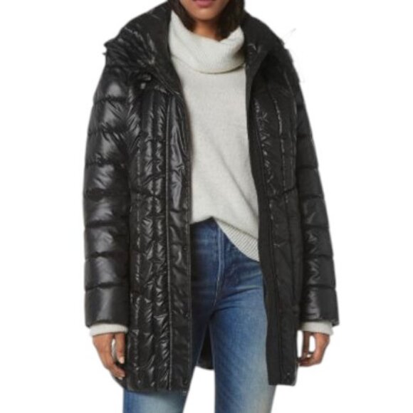 Andrew Marc packable down filled long hooded puffer jacket black women's size S - Picture 1 of 6